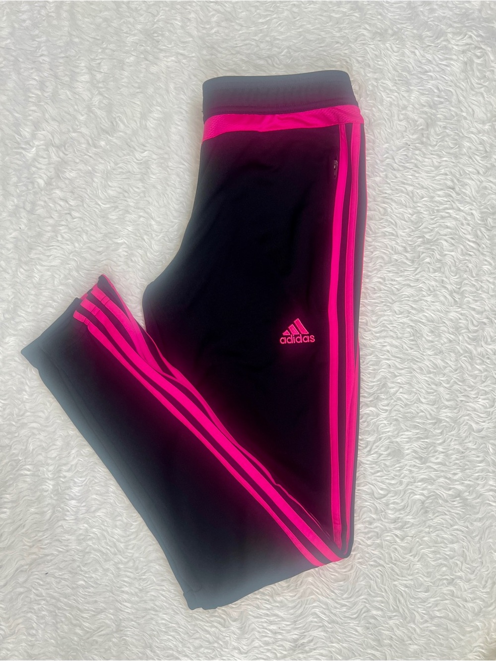 adidas Black Track Joggers with Neon Pink Stripes